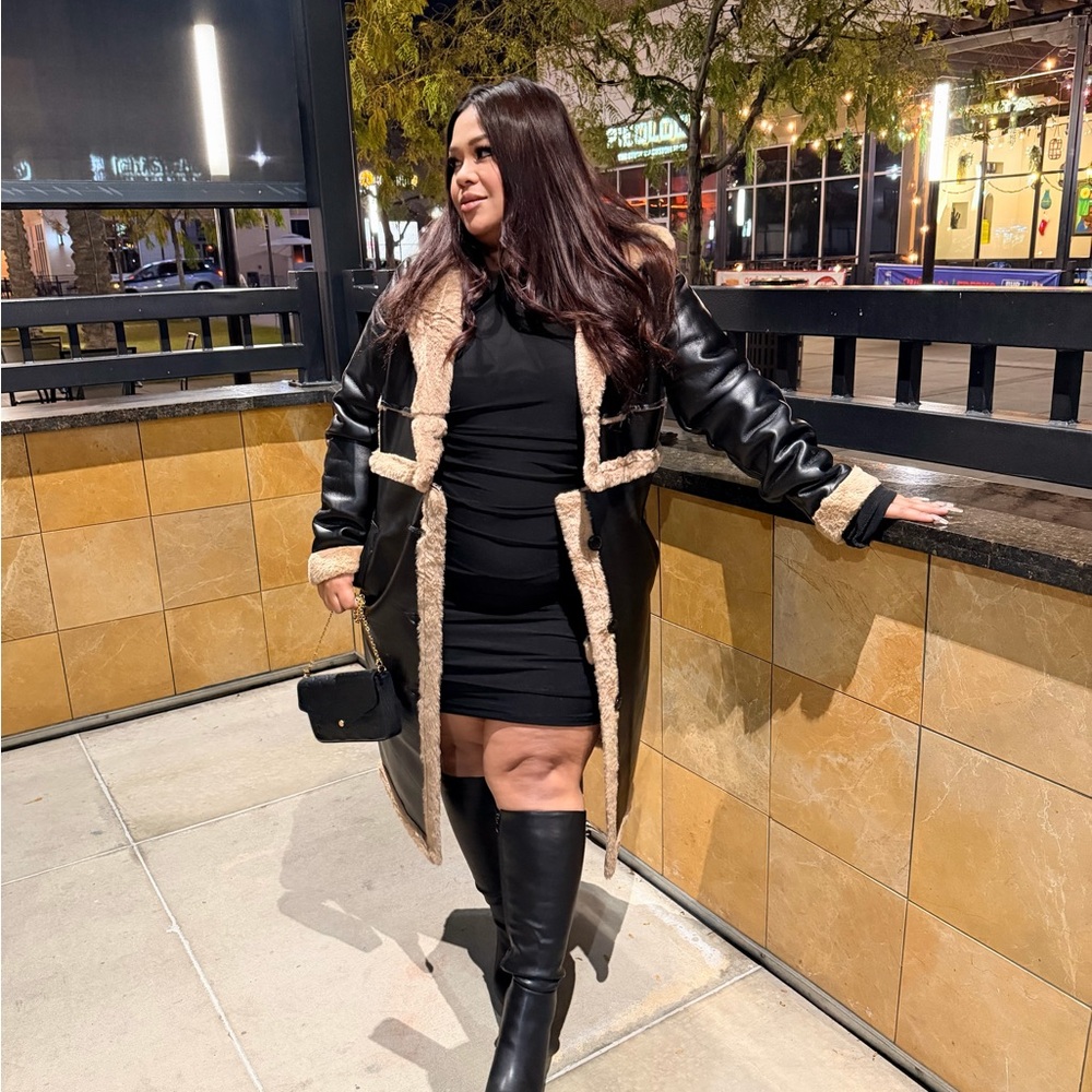 Fashion Nova Black and Cream Teddy Jacket